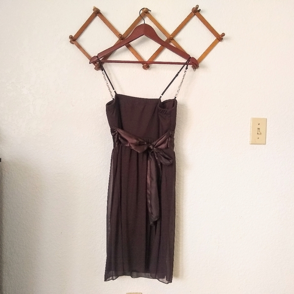 MOVING SALE Y2K Brown Short Formal Dress w/ Rhinestone Straps - Picture 4 of 5